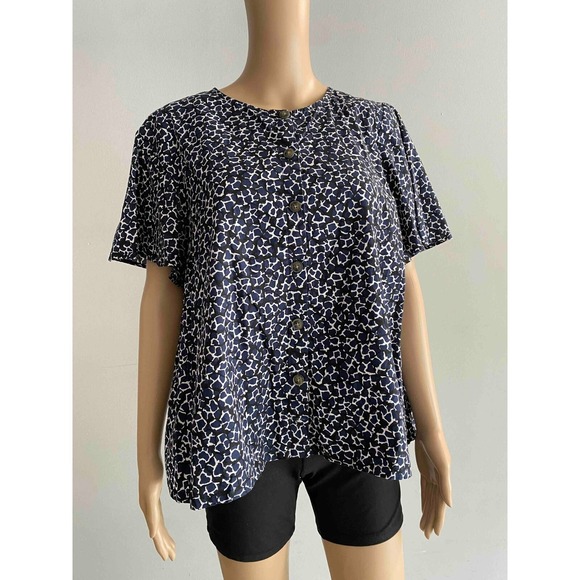 Who What Wear Button-Down Top Short Sleeve Print Casual Blouse Size M - Picture 1 of 9